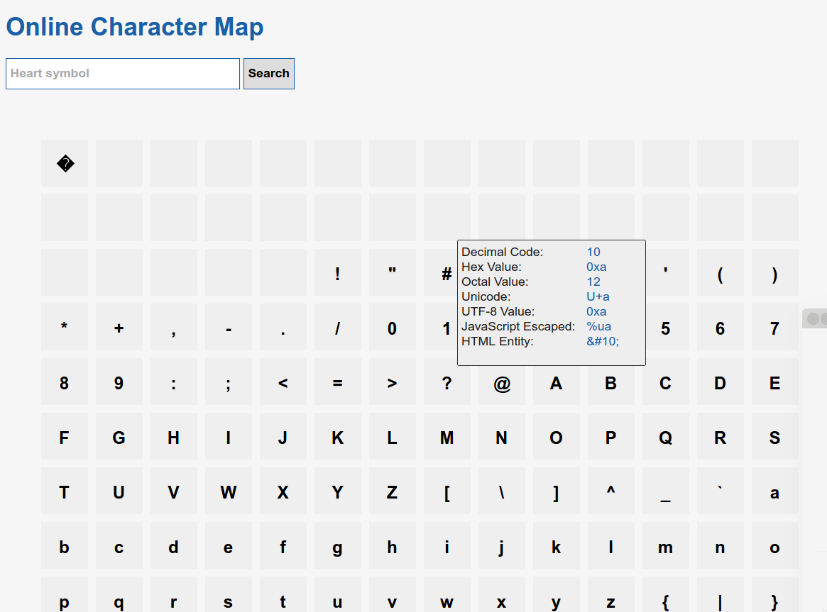 Character Map Online Toolz